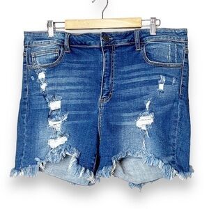 Cello High Rise Denim Shorts 3X stretch distressed midi plus size ripped cut off